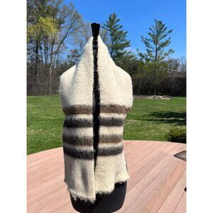 Vintage 1980’s Knit Icelandic Scarf Beige With Brown & Black Strips Fall Winter